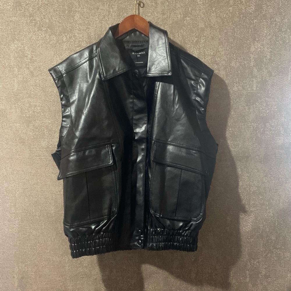 Balboa Black Faux Leather Vest- size M/L